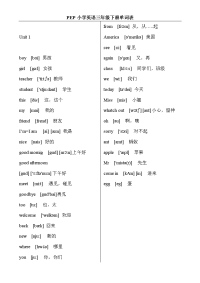 小学英语PEP三年级下册生字单词带音标
